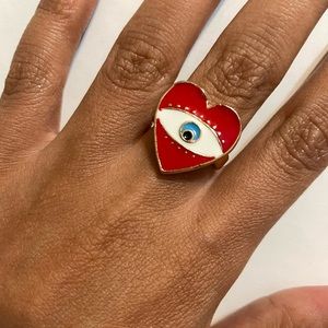 Gold evil eye heart ring